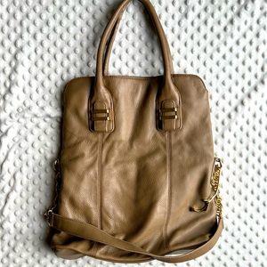 BEAUTIFUL Liz Claiborne Ny Genuine Leather Foldable Tote Hand Purse in Lt Brown